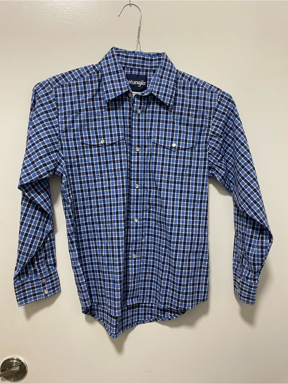 Wrangler Kids Blue Plaid Long-Sleeve Western Shirt